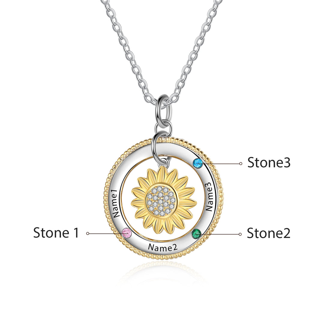 Customized Sunflower Name Necklace with Birthstones