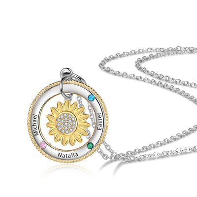 Customized Sunflower Name Necklace with Birthstones