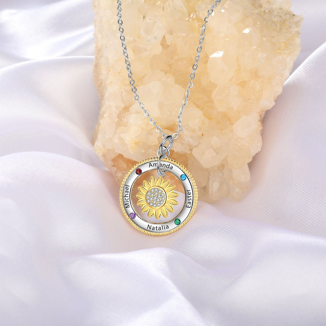 Customized Sunflower Name Necklace with Birthstones