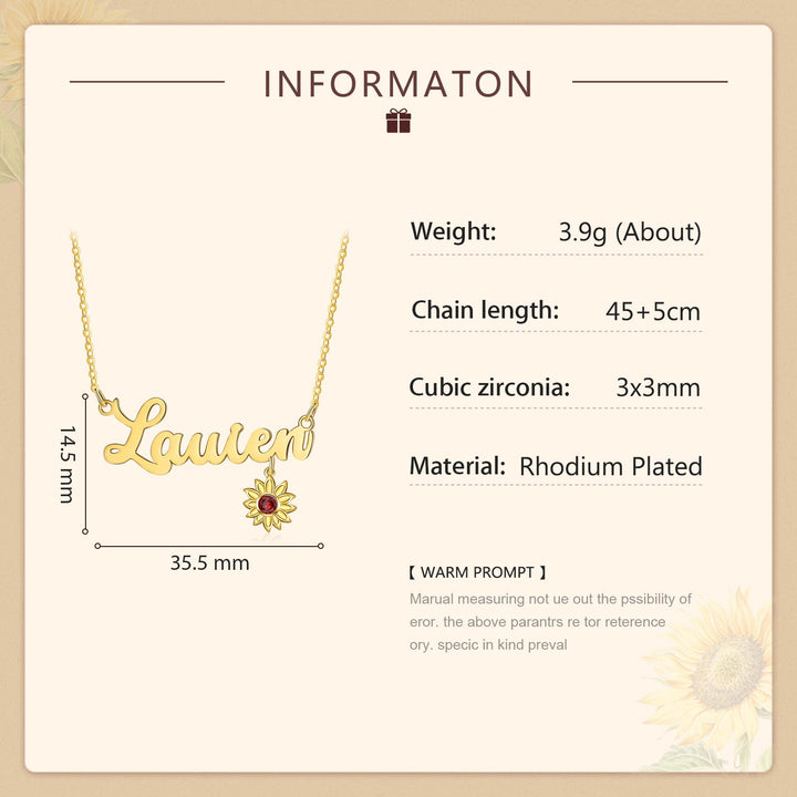 Custom Name Necklace With Birthstone Sunflower Symbolism