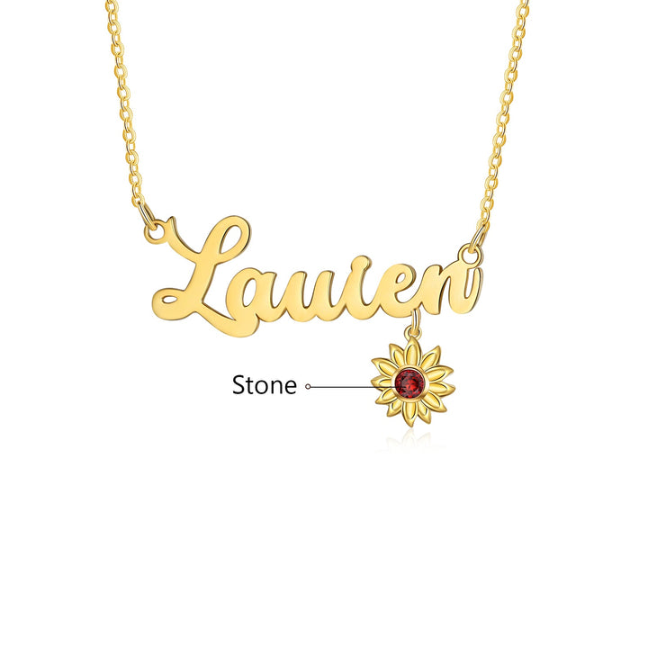Custom Name Necklace With Birthstone Sunflower Symbolism