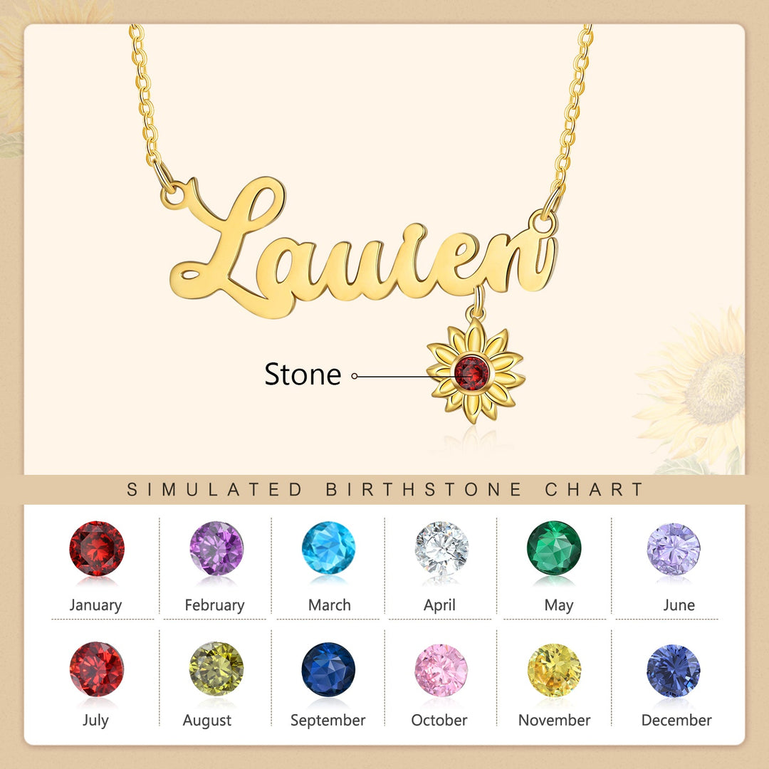 Custom Name Necklace With Birthstone Sunflower Symbolism