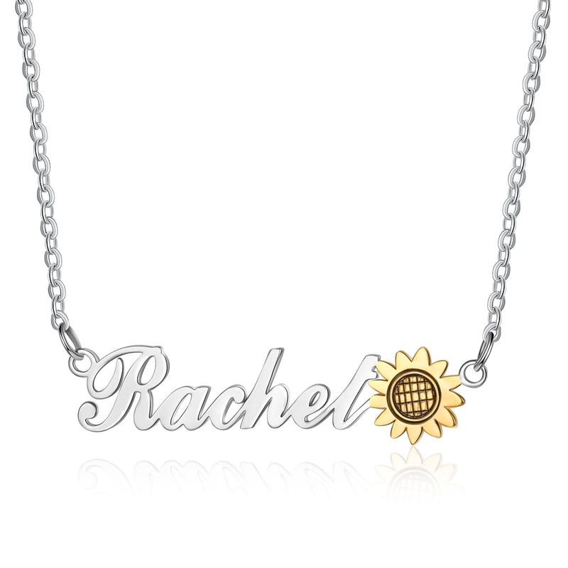 Custom Name Necklace With 18K Yellow Gold Plated Sunflower