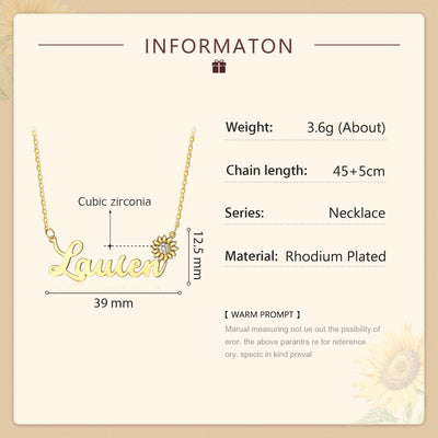 Custom Name Necklace with Cubic Zirconia Sunflower Symbolism