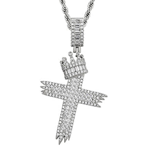 Crown Cross Necklace-Crystal Jesus Cross Pendant For Men Women-Hip Hop Jewelry