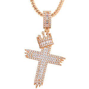 Crown Cross Necklace-Crystal Jesus Cross Pendant For Men Women-Hip Hop Jewelry