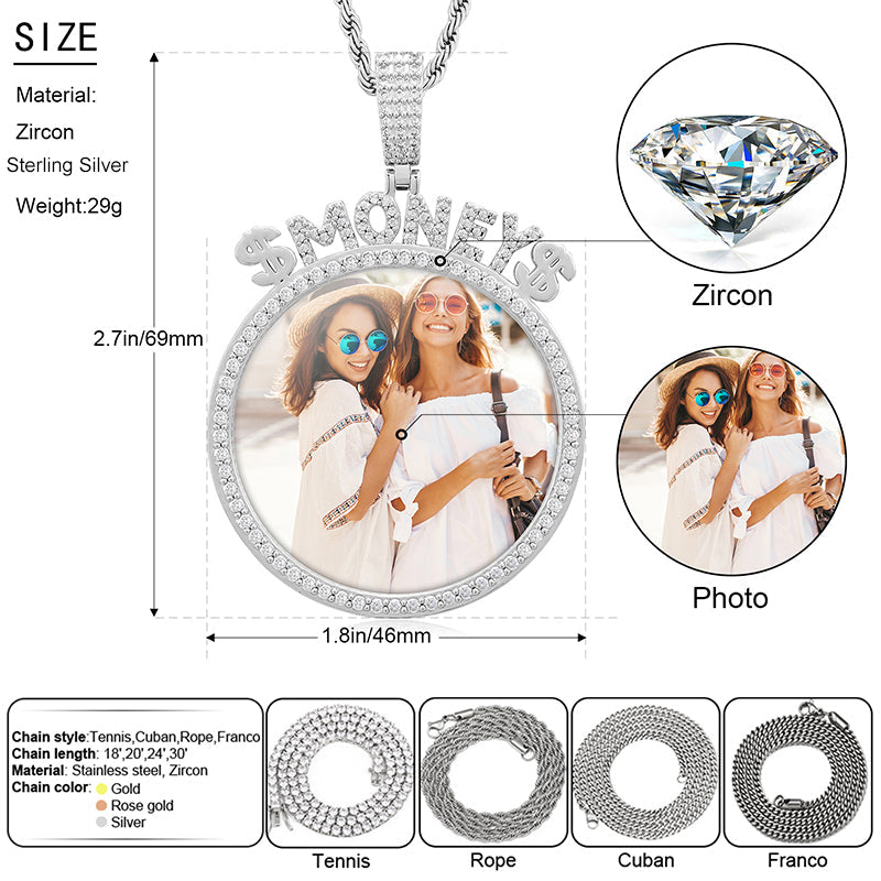 Moissanite Custom Picture Necklace with CZ Stone- Necklace With Name And Picture- Moissanite Pendant Necklace