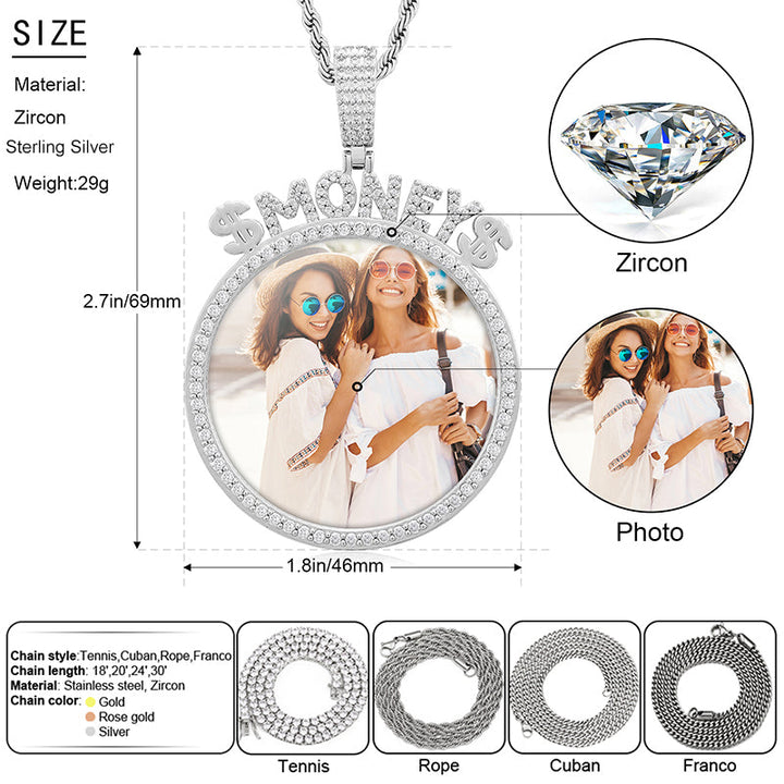 Moissanite Custom Picture Necklace with CZ Stone- Necklace With Name And Picture- Moissanite Pendant Necklace