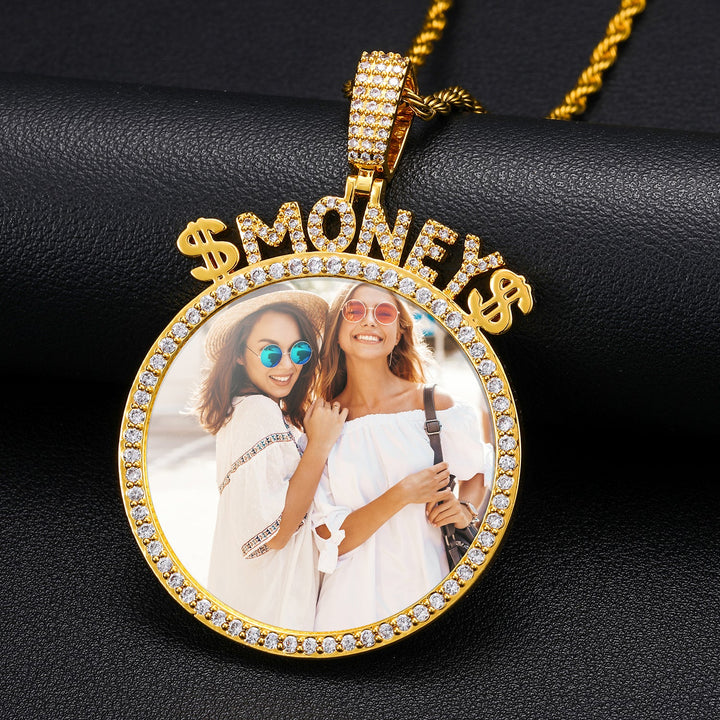 Moissanite Custom Picture Necklace with CZ Stone- Necklace With Name And Picture- Moissanite Pendant Necklace