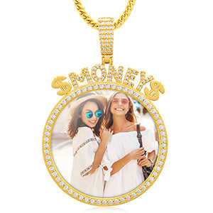Moissanite Custom Picture Necklace with CZ Stone- Necklace With Name And Picture- Moissanite Pendant Necklace