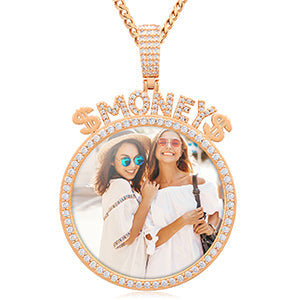 Moissanite Custom Picture Necklace with CZ Stone- Necklace With Name And Picture- Moissanite Pendant Necklace