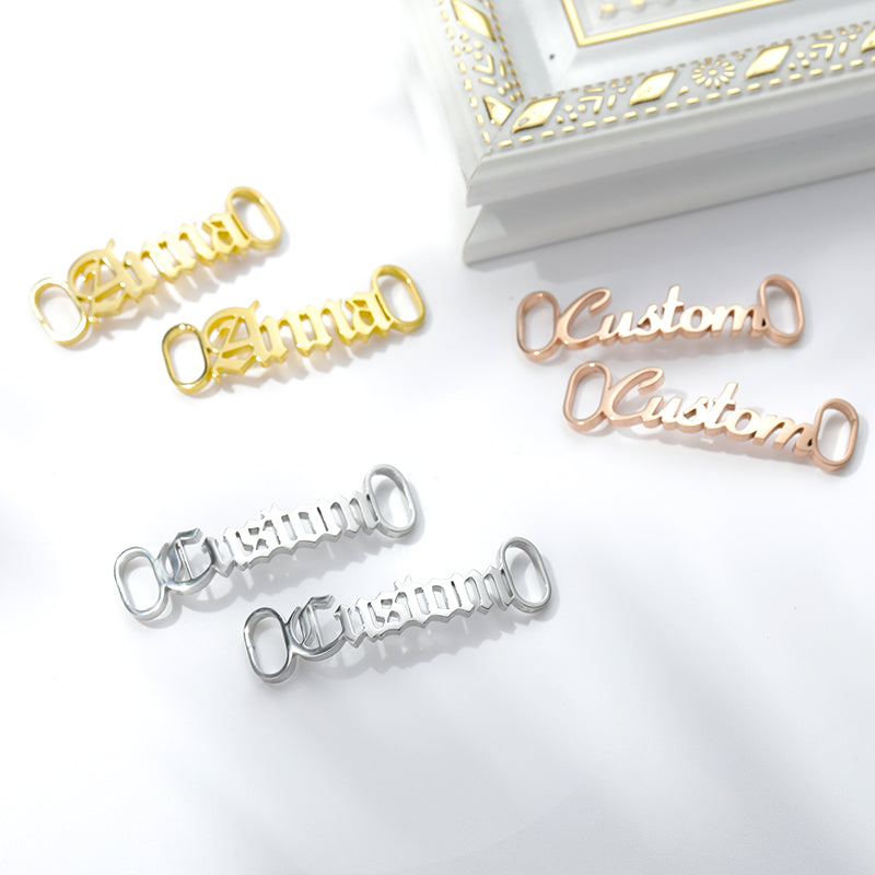 One Pair Personalized Name Shoe Charm For Women-  Stainless Steel Nameplate Shoe Buckles Charm