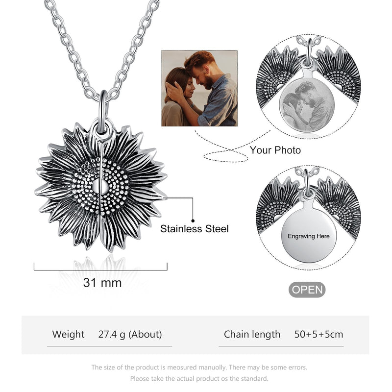 Custom Photo Sunflower Locket Necklace - Best Christmas Gift For Grandparents, Grandma and Great Grandma