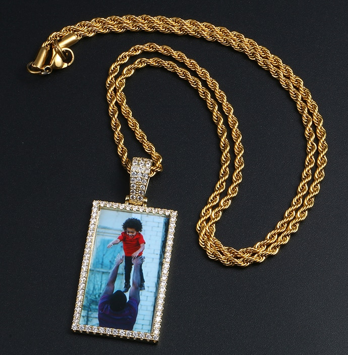 Personalized Photo Pendant Necklace For Men- Square Shape Necklace