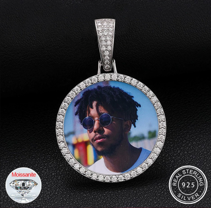 S925 Custom Photo Sterling Silver Memory Medallions Solid Pendant Necklace With Moissanite Diamond Hip Hop Jewelry