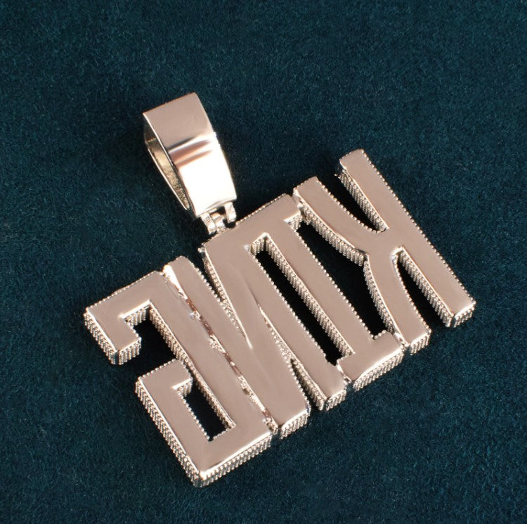 Custom Made Square Letter Name Pendant Solid Back Hip Hop Necklace