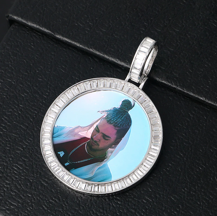 S925 Sterling Silver Picture Necklace-Moissanite Memory Medallion Necklace