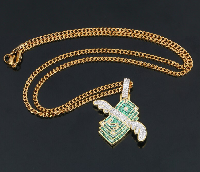 US Dollar Money Pendant Necklace-Bling Hip Hop Jewelry