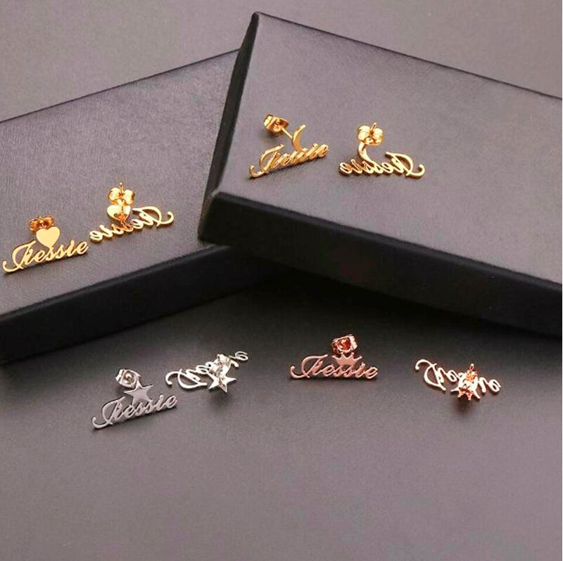 Personalized Name Stud Earrings- Name Plate Earring For Women