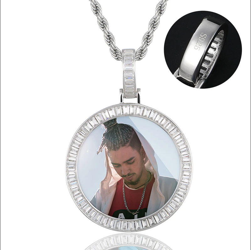 S925 Sterling Silver Picture Necklace-Moissanite Memory Medallion Necklace