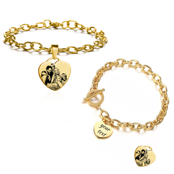 Personalized Bracelets-Photo Charm Bracelet-Name Engraved Bracelet-Stainless Steel Bracelet