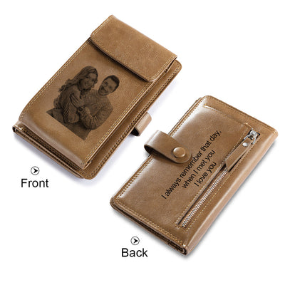 Personalized leather long wallet for men