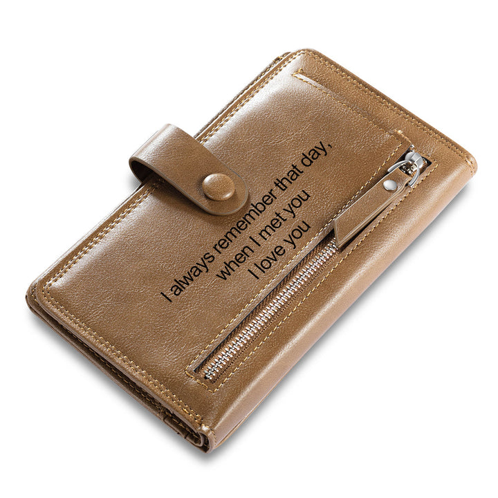 Personalized leather long wallet for men