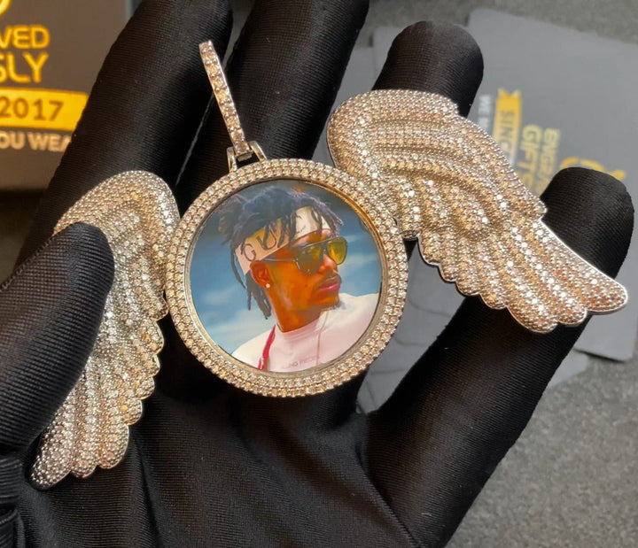 14k Gold Plated Custom Made Photo Angel Medallion Necklace
