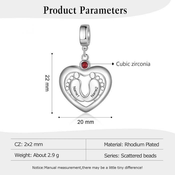 Rhodium Plated Personalized Baby Feet Heart Charm- Best Mothers Day Gift For Mom-To-Be