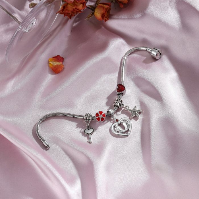 Rhodium Plated Personalized Baby Feet Heart Charm- Best Mothers Day Gift For Mom-To-Be