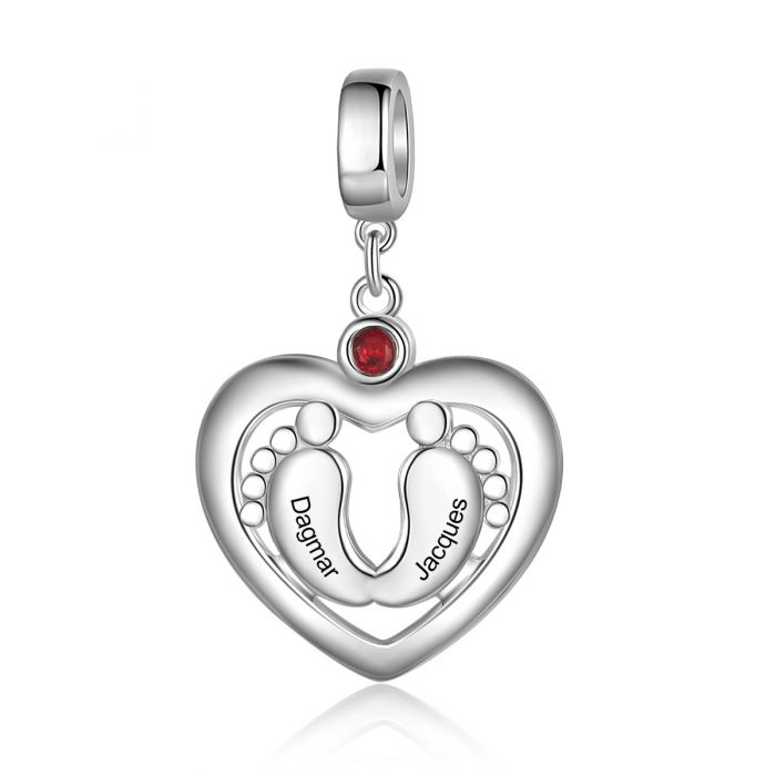 Rhodium Plated Personalized Baby Feet Heart Charm- Best Mothers Day Gift For Mom-To-Be