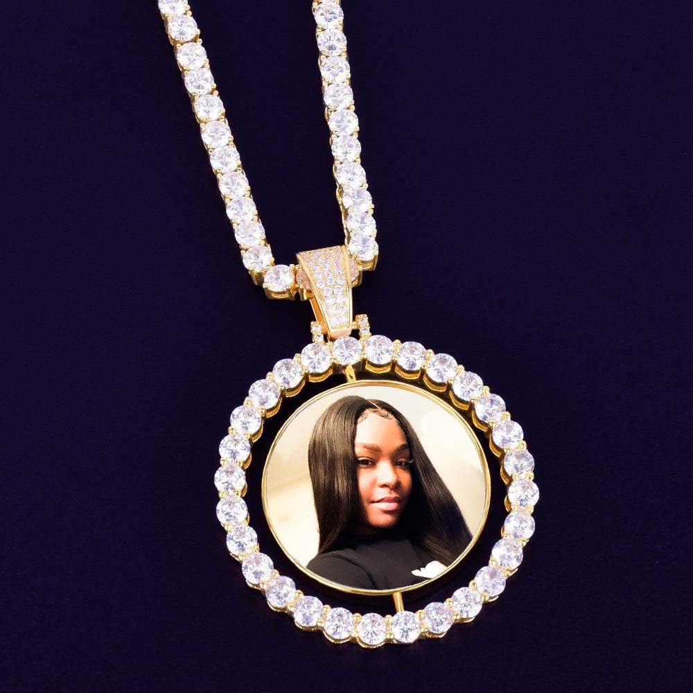 Double Picture Locket Necklace-Rotated Pendant Picture Necklace