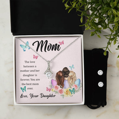 Mom, The love between a mother and her daughter is forever To My Mother -  Alluring Beauty Necklace and Cubic Zirconia Earring Set - Best Mother's Day Gift in 2023