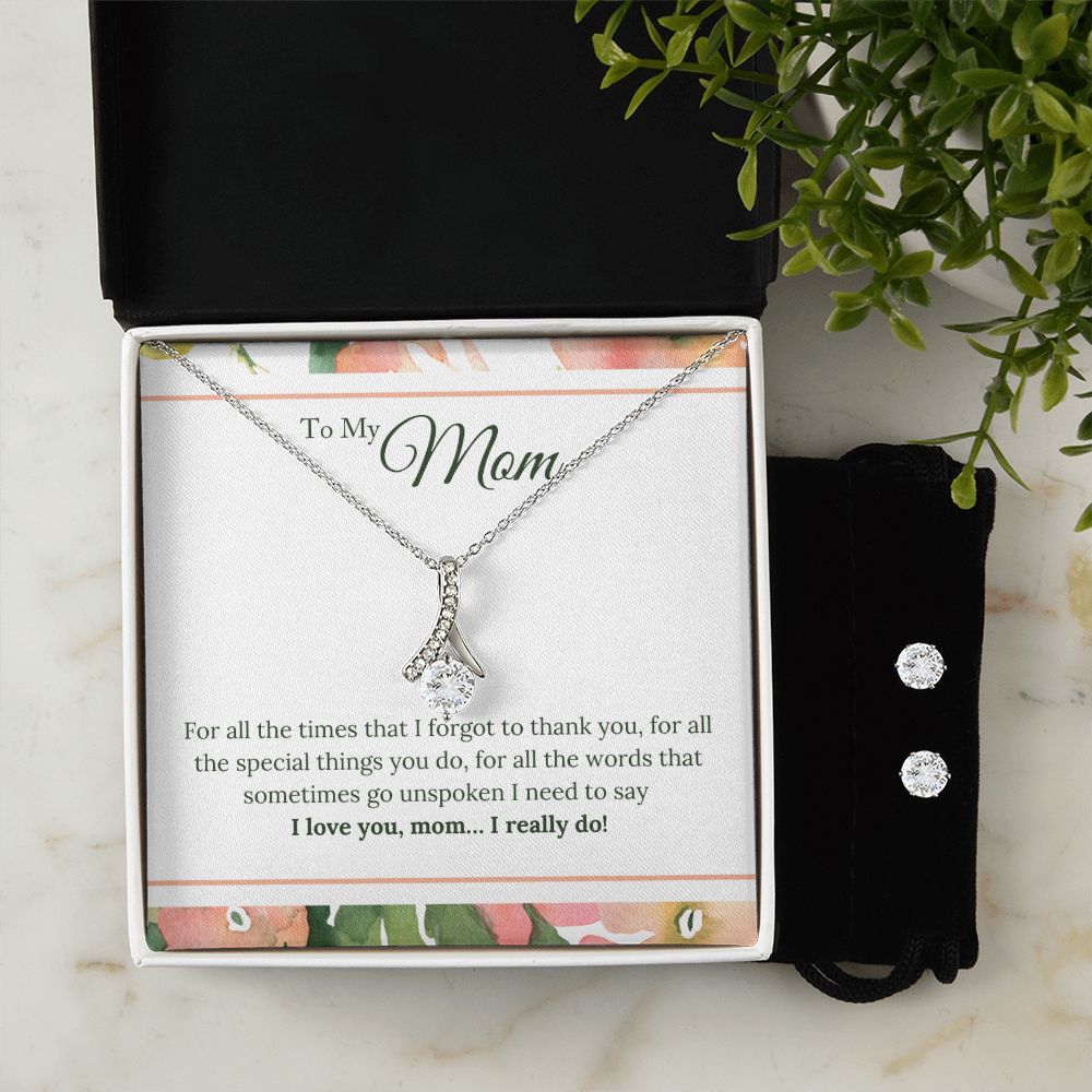 To My Mom - I Love You, I really Do To My Mother -  Alluring Beauty Necklace and Cubic Zirconia Earring Set - Best Mother's Day Gift in 2023
