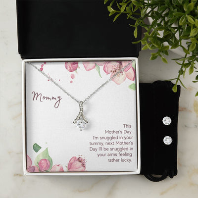 Mommy - Snuggled in Your tummy To My Mother -  Alluring Beauty Necklace and Cubic Zirconia Earring Set - Best Mother's Day Gift in 2023