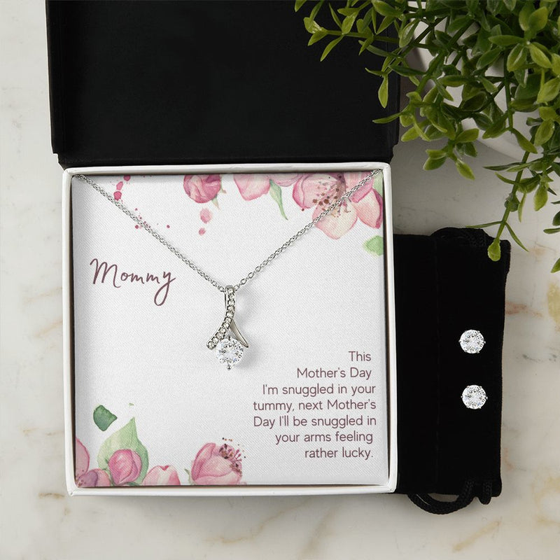 Mommy - Snuggled in Your tummy To My Mother -  Alluring Beauty Necklace and Cubic Zirconia Earring Set - Best Mother&