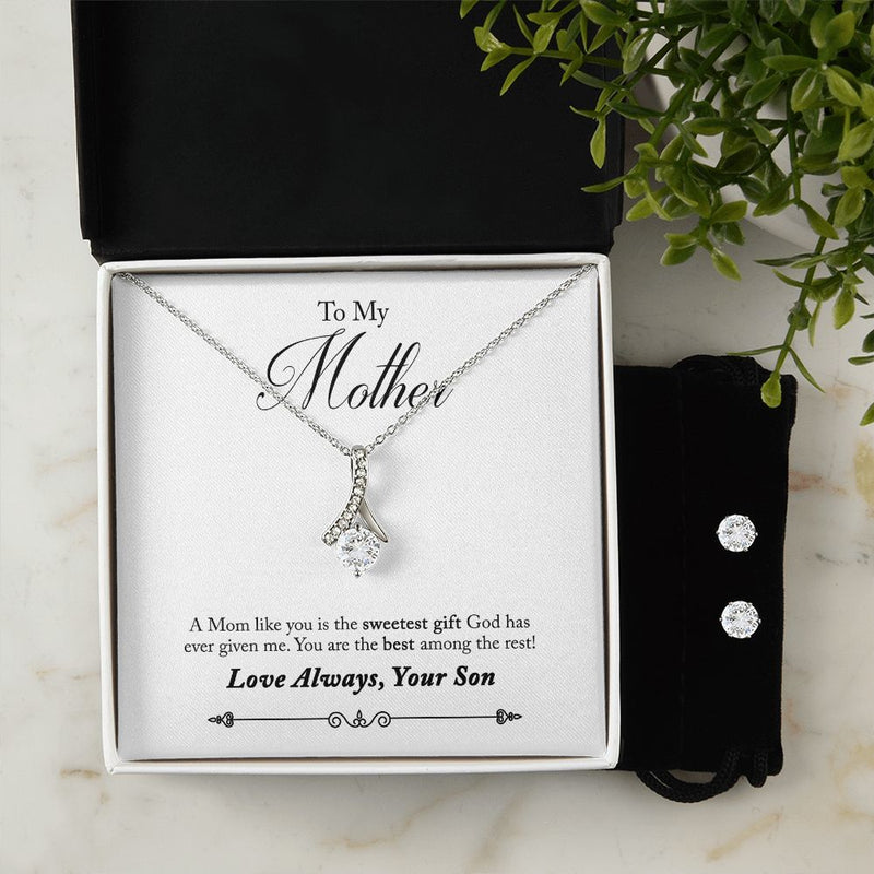 50-To Mother from Son(1) To My Mother -  Alluring Beauty Necklace and Cubic Zirconia Earring Set - Best Mother&