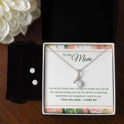 To My Mom - I Love You, I really Do To My Mother -  Alluring Beauty Necklace and Cubic Zirconia Earring Set - Best Mother's Day Gift in 2023