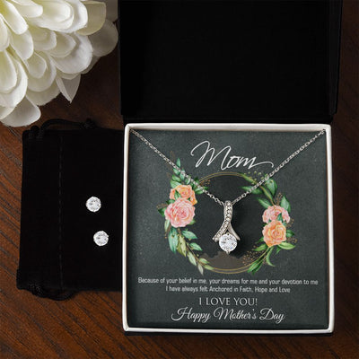 Mothers Day To My Mother -  Alluring Beauty Necklace and Cubic Zirconia Earring Set - Best Mother's Day Gift in 2023