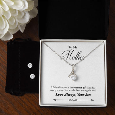 50-To Mother from Son To My Mother -  Alluring Beauty Necklace and Cubic Zirconia Earring Set - Best Mother's Day Gift in 2023