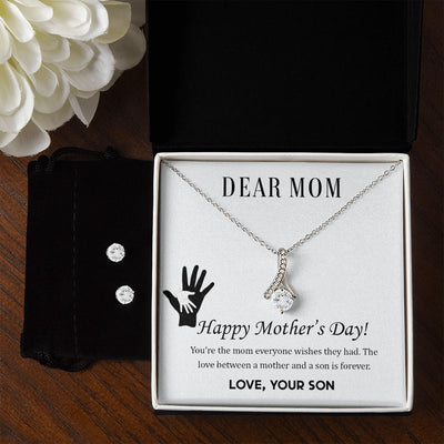 Dear Mom,  Happy Mother’s Day! You’re the mom To My Mother -  Alluring Beauty Necklace and Cubic Zirconia Earring Set - Best Mother's Day Gift in 2023
