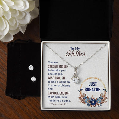 To my Mother-Just breathe To My Mother -  Alluring Beauty Necklace and Cubic Zirconia Earring Set - Best Mother's Day Gift in 2023
