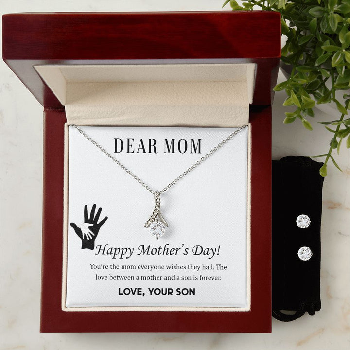 Dear Mom,  Happy Mother’s Day! You’re the mom To My Mother -  Alluring Beauty Necklace and Cubic Zirconia Earring Set - Best Mother's Day Gift in 2023