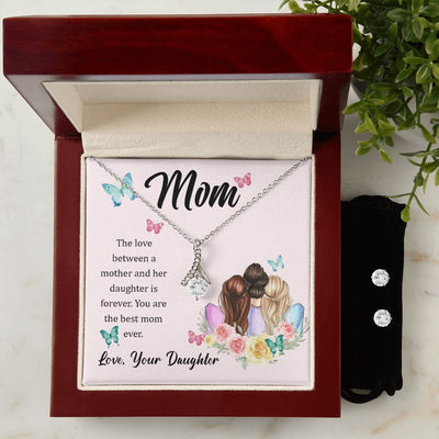 Mom, The love between a mother and her daughter is forever To My Mother -  Alluring Beauty Necklace and Cubic Zirconia Earring Set - Best Mother's Day Gift in 2023