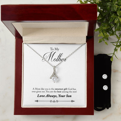 50-To Mother from Son(1) To My Mother -  Alluring Beauty Necklace and Cubic Zirconia Earring Set - Best Mother's Day Gift in 2023