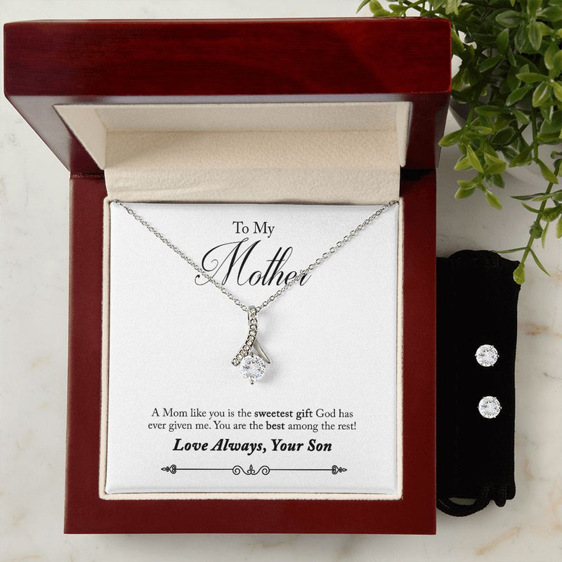 50-To Mother from Son(1) To My Mother -  Alluring Beauty Necklace and Cubic Zirconia Earring Set - Best Mother&