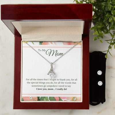 To My Mom - I Love You, I really Do To My Mother -  Alluring Beauty Necklace and Cubic Zirconia Earring Set - Best Mother's Day Gift in 2023