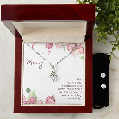 Mommy - Snuggled in Your tummy To My Mother -  Alluring Beauty Necklace and Cubic Zirconia Earring Set - Best Mother's Day Gift in 2023