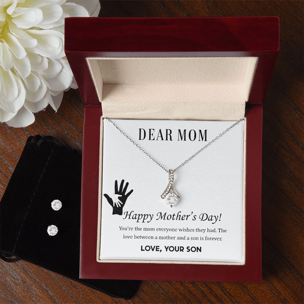 Dear Mom,  Happy Mother’s Day! You’re the mom To My Mother -  Alluring Beauty Necklace and Cubic Zirconia Earring Set - Best Mother's Day Gift in 2023