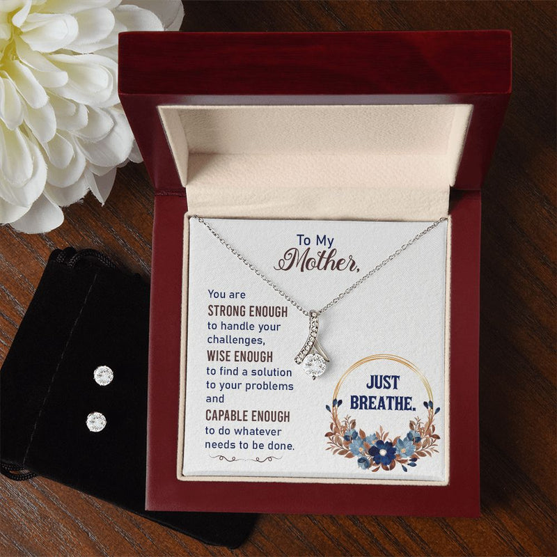 To my Mother-Just breathe To My Mother -  Alluring Beauty Necklace and Cubic Zirconia Earring Set - Best Mother&